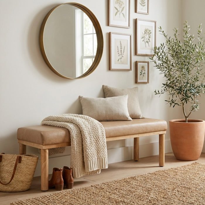 HomePop Oslo Bench - Sand Faux Leather