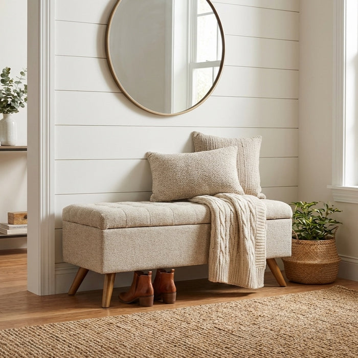 HomePop Modern Tufted Storage Bench - Textured Cream Fabric