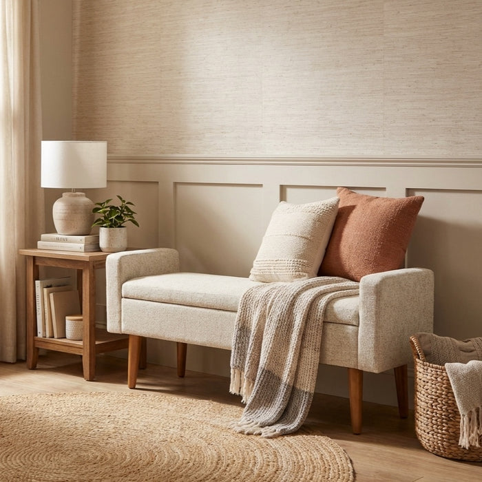 HomePop Fulton Storage Bench - Textured Cream Fabric