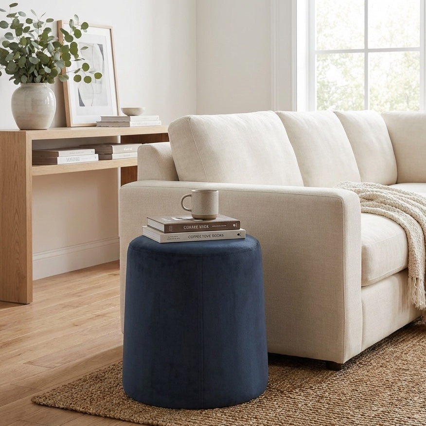 HomePop Organic Shape Ottoman - Blue Velvet — HomePop Furniture