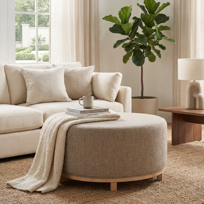 HomePop Haven Ottoman with Wood Base - Midtone Gray Fabric