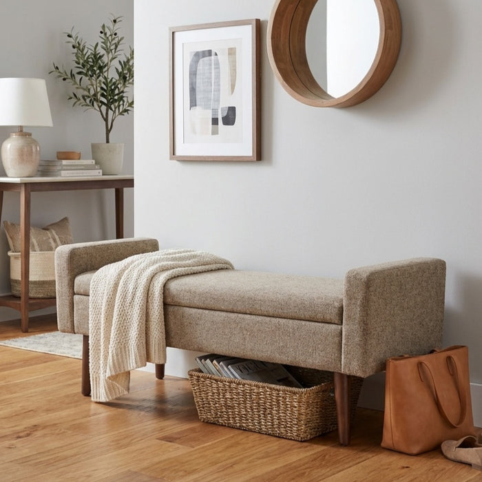 HomePop Fulton Storage Bench - Midtone Gray Fabric