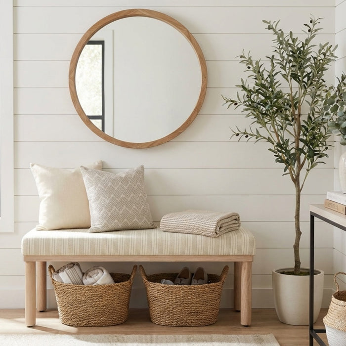 HomePop Oslo Bench - Marigold Pinstripe Fabric