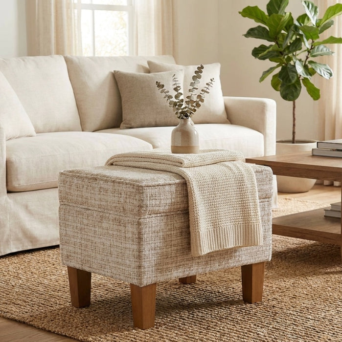 HomePop Medium Tufted Storage Ottoman - Cream Textural Woven