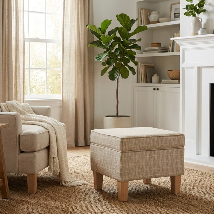 HomePop Medium Tufted Storage Ottoman - Tan Geometric Pattern