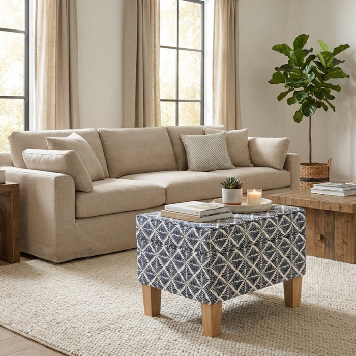 HomePop Medium Tufted Storage Ottoman - Blue Geometric Pattern