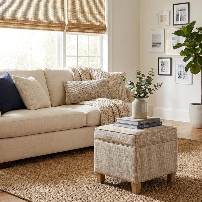 HomePop Square Ottoman with Lift Off Top - Tan Geometric Pattern