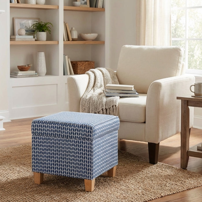 HomePop Square Ottoman with Lift Off Top - Blue Chevron Print