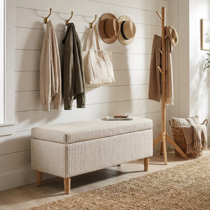 HomePop Malmo Bench - White Woven Stripe