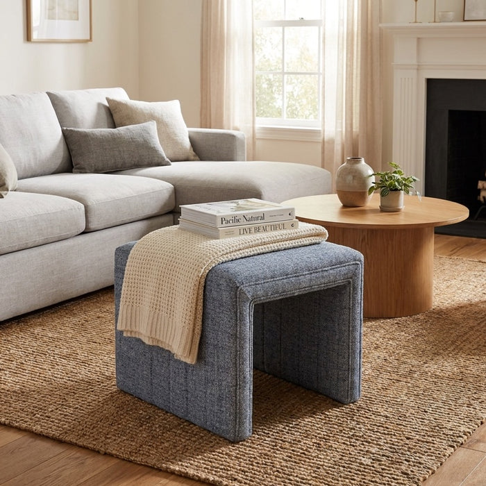 HomePop Modern Channel Ottoman - Blue Gray Woven Fabric