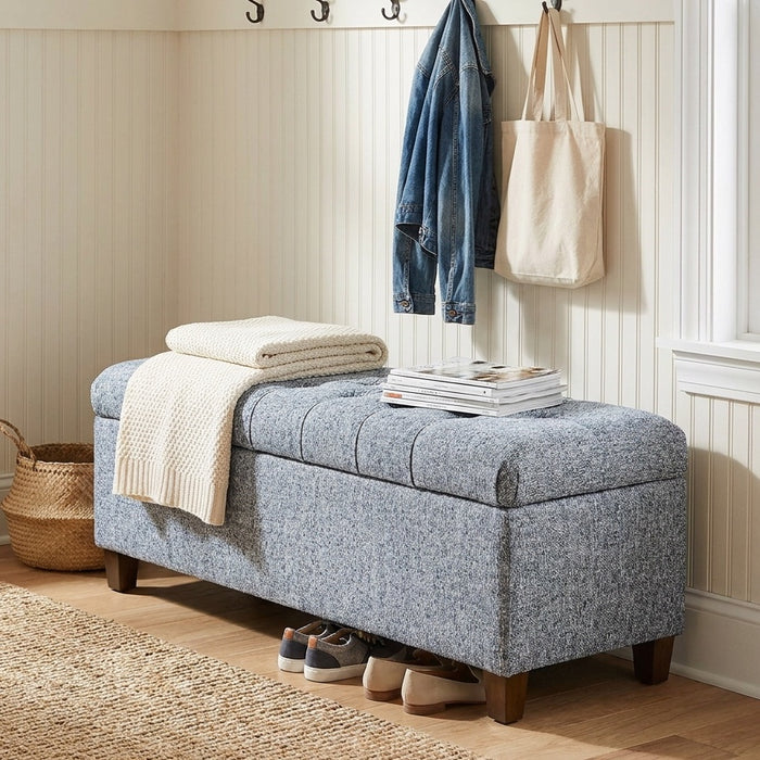 HomePop Button Tufted Storage Bench - Blue Gray Woven Fabric