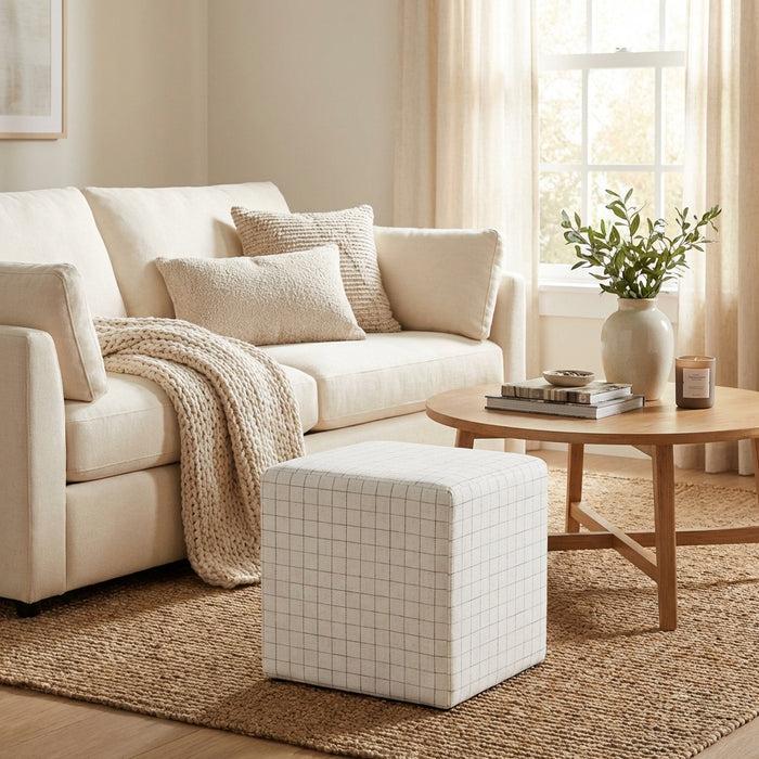HomePop Square Ottoman - Natural Windowpane