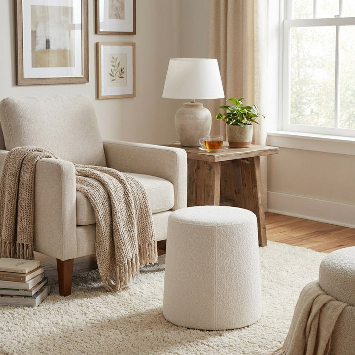 HomePop Organic Shape Ottoman - Cream Boucle