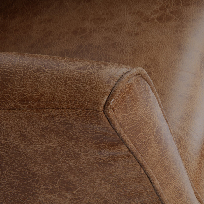 HomePop Modern Barrel Accent Chair -Distressed Brown Faux Leather