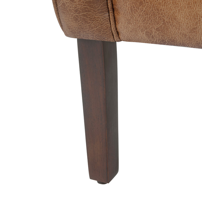 HomePop Modern Barrel Accent Chair -Distressed Brown Faux Leather