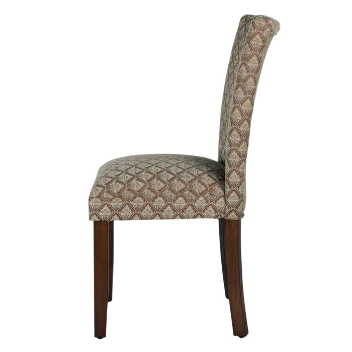Parsons Dining Chair - Blue and Brown Damask