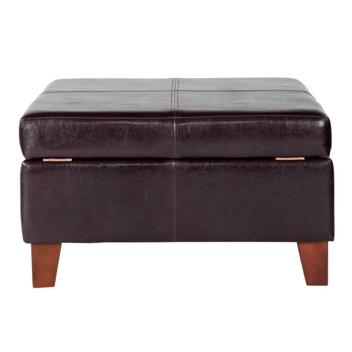 Luxury Large Faux Leather Storage Ottoman - Brown