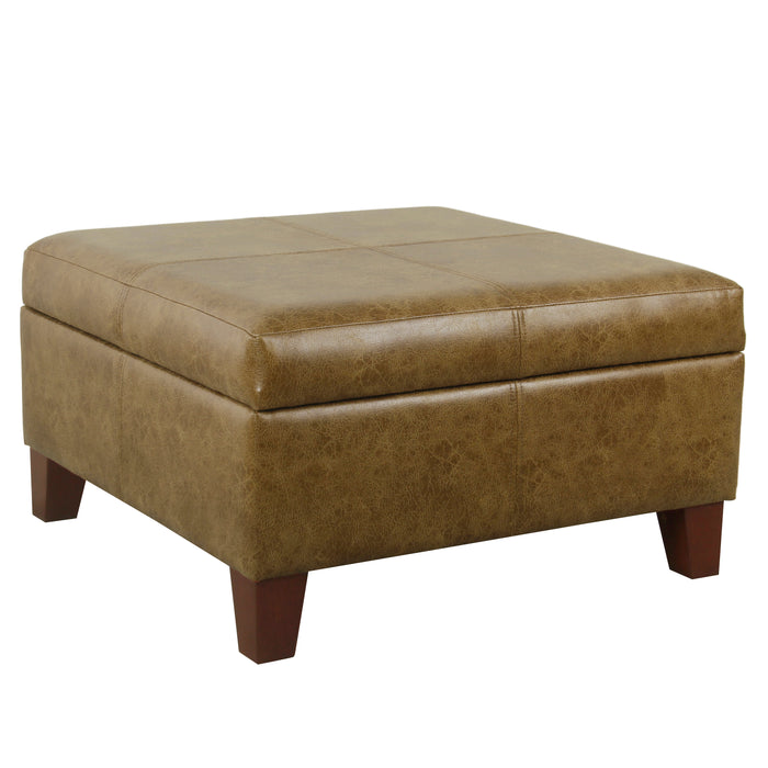Luxury Large  Faux Leather Storage Ottoman - Distressed Brown Faux Leather