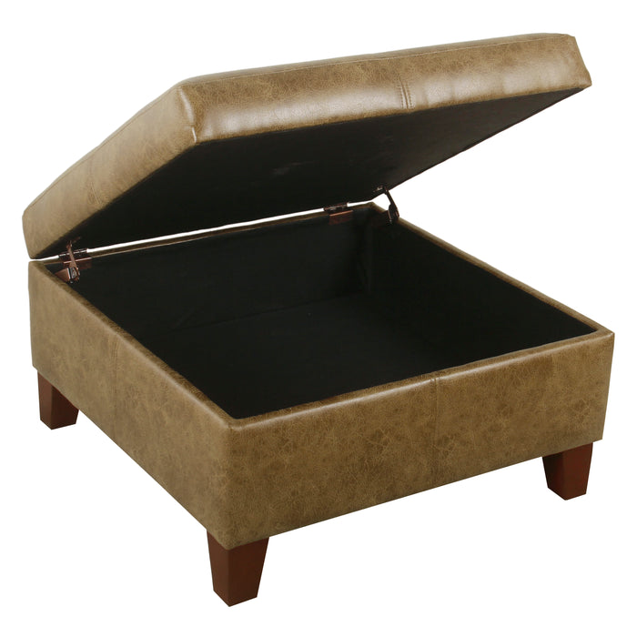 Luxury Large  Faux Leather Storage Ottoman - Distressed Brown Faux Leather