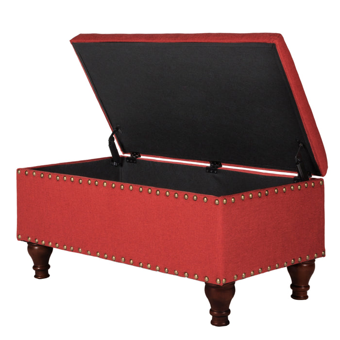 Large Rectangle Storage Bench with Nailhead Trim - Red Linen