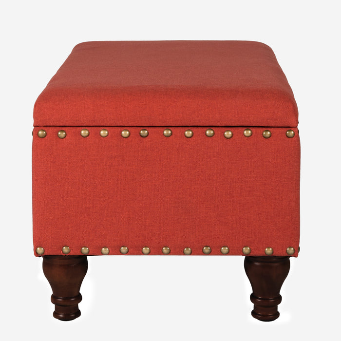 Large Rectangle Storage Bench with Nailhead Trim - Red Linen