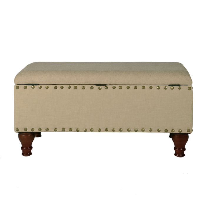 Large Rectangle Storage Bench with Nailhead Trim - Vanilla Linen