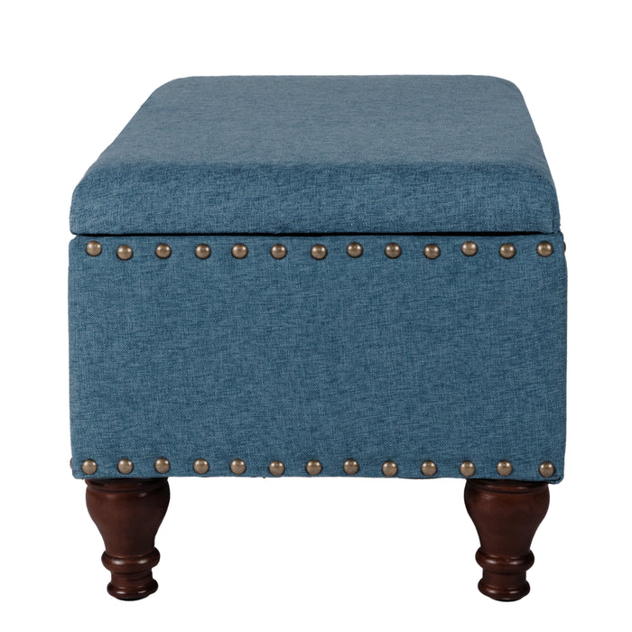 HomePop Large Rectangle Storage Bench with Nailhead Trim -  Blue