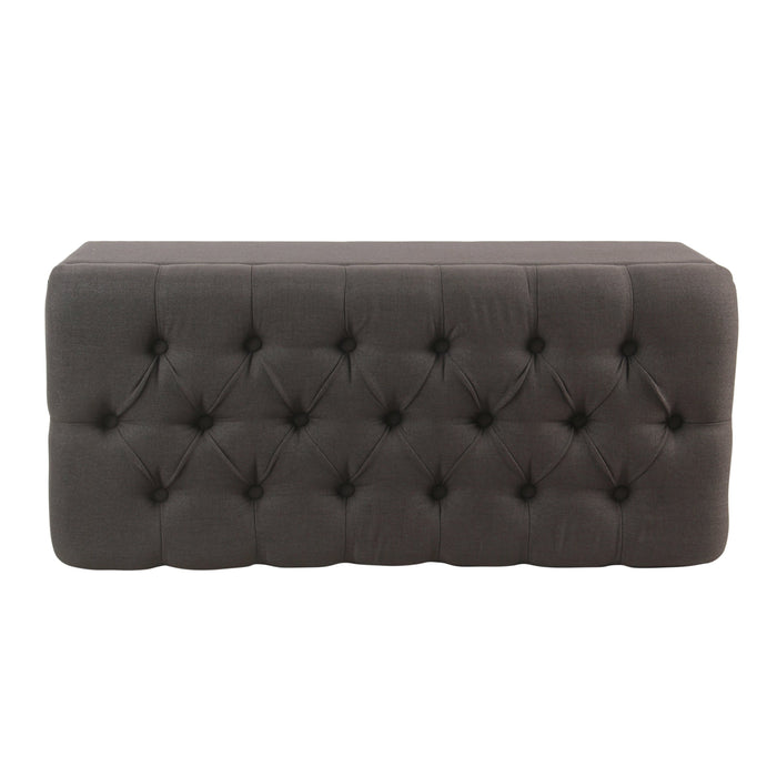 Button Tufted Storage Bench - Dark Charcoal Gray