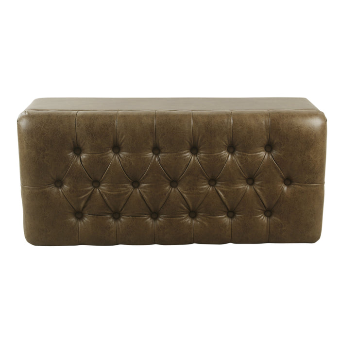 Button Tufted Storage Bench - Distressed Brown Faux Leather