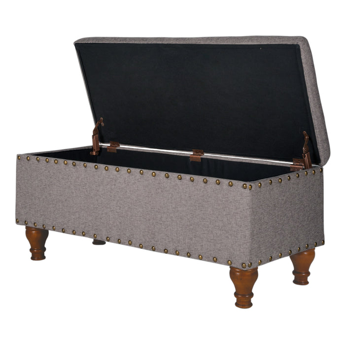 Large Storage bench with Nailhead Trim - Gray Woven