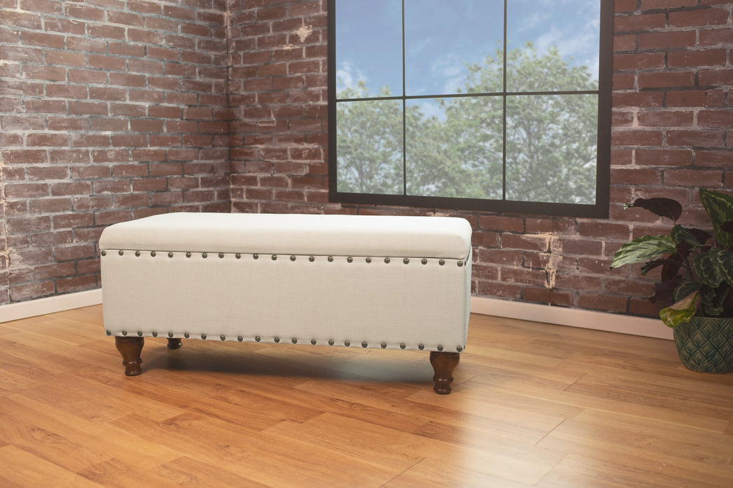 Large Storage Bench with Nailhead Trim - Textured Neutral