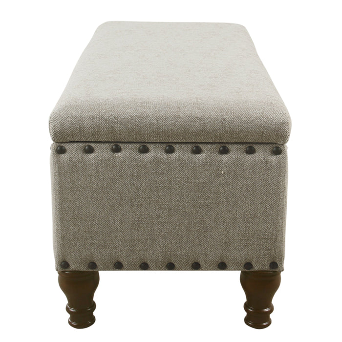 Large Storage Bench with Nailhead Trim - Stain-resistant Taupe Woven
