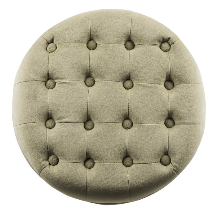 Velvet Tufted Round Ottoman with Storage - Tan