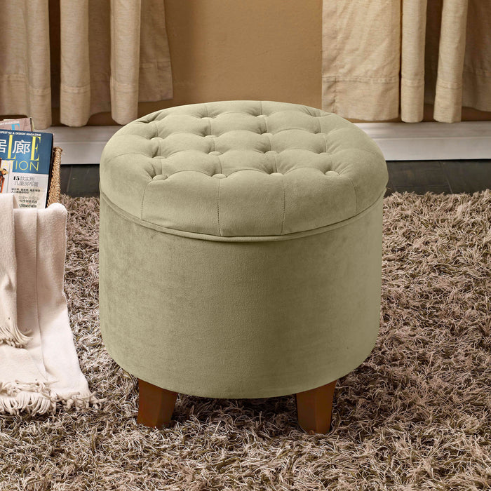 Velvet Tufted Round Ottoman with Storage - Tan