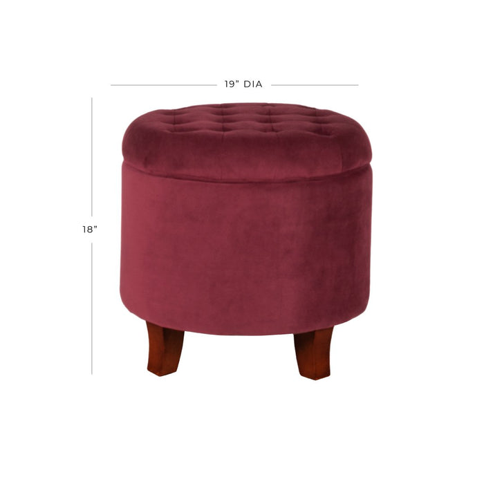 Velvet Tufted Round Ottoman with Storage - Burgundy Red