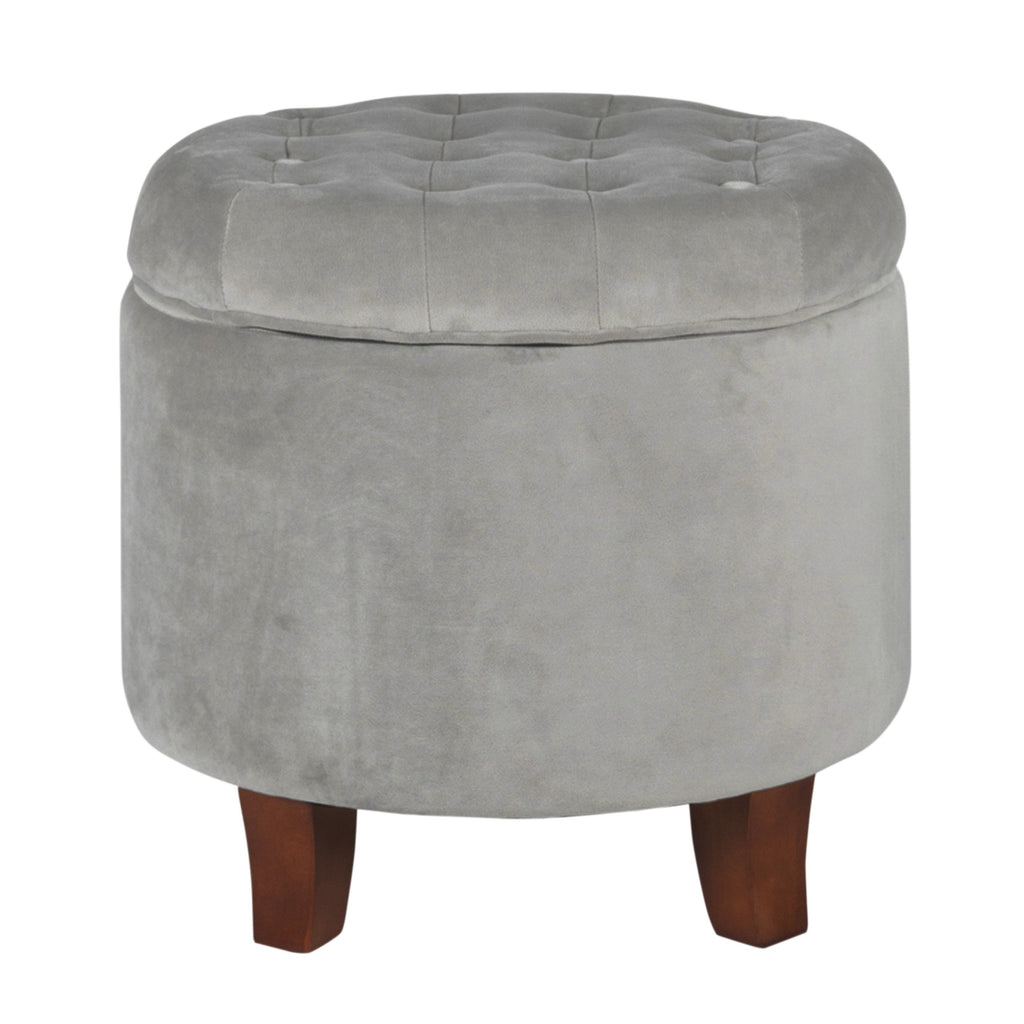 Velvet Tufted Round Ottoman with Storage Light Gray HomePop Furniture