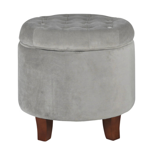 Velvet Tufted Button Puffy Stool In Grey - WallMantra