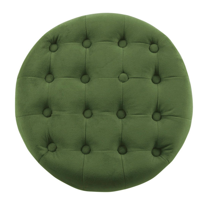 Velvet Tufted Round Ottoman with Storage - Green