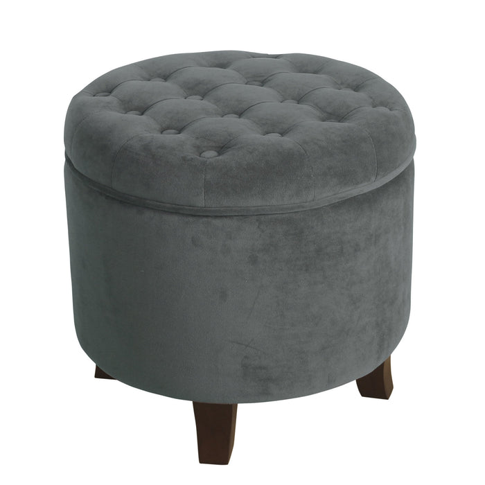 Velvet Tufted Round Ottoman with Storage - Dark Gray