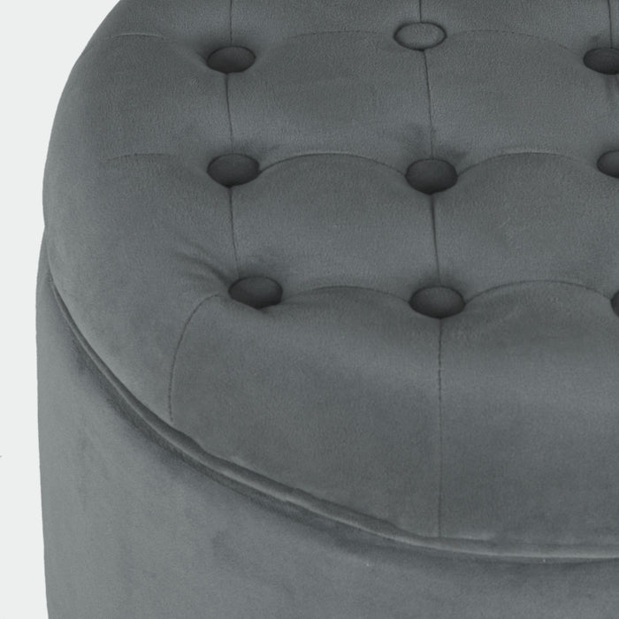 Velvet Tufted Round Ottoman with Storage - Dark Gray
