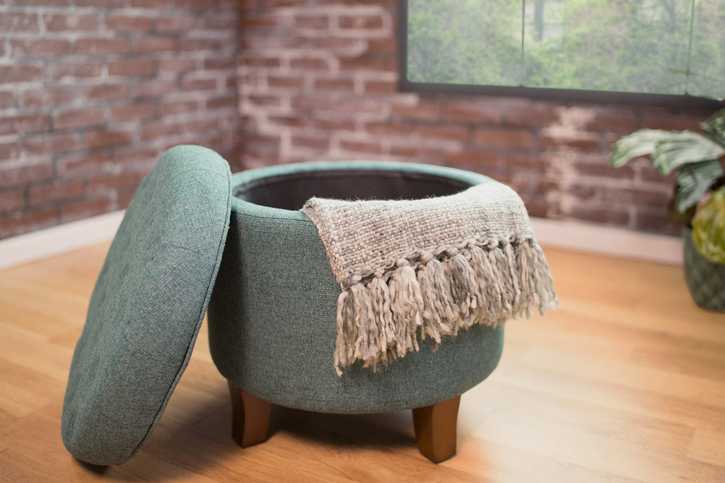 Boho Tufted Storage Ottoman Teal Woven — HomePop Furniture