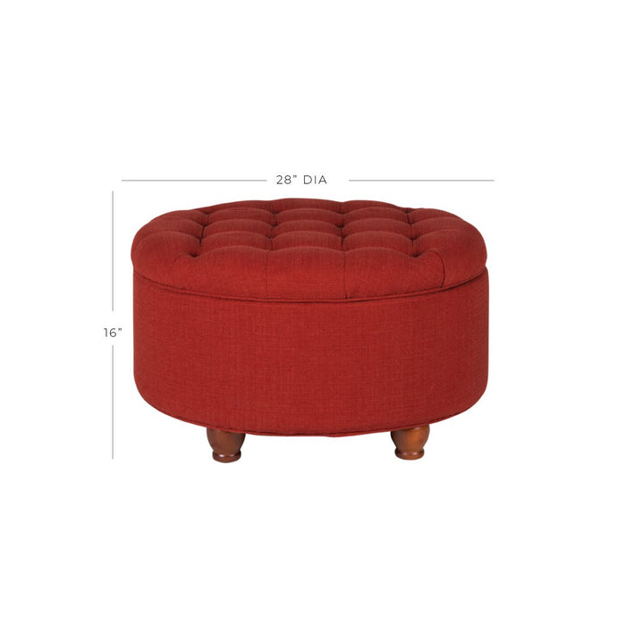 28" Tufted Round Cocktail Storage Ottoman - Red Woven