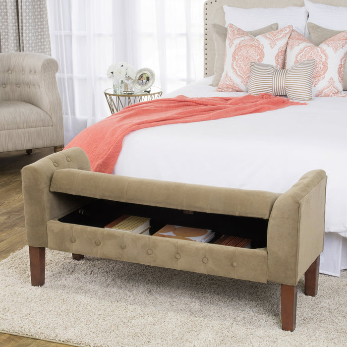 Velvet Tufted Storage Bench and Settee - Tan