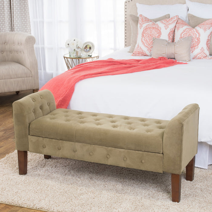 Velvet Tufted Storage Bench and Settee - Tan
