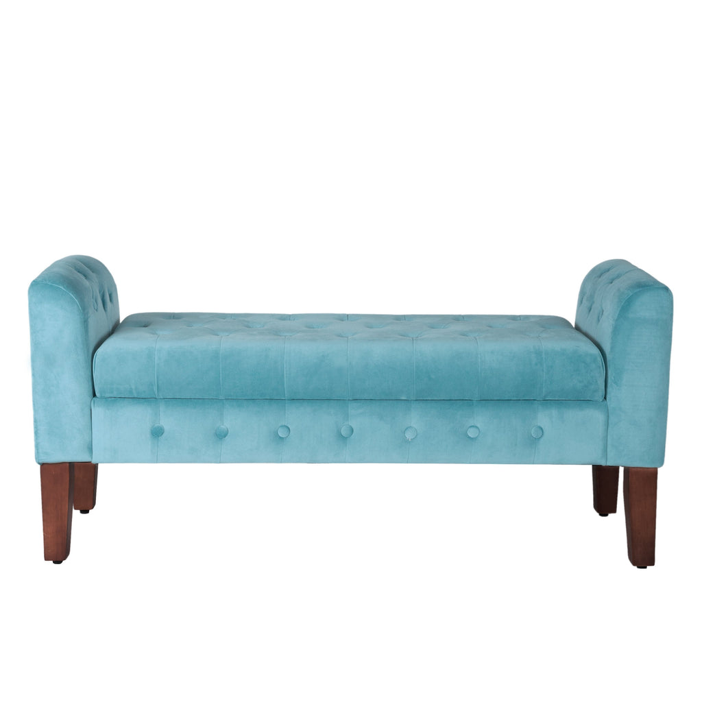 Velvet Tufted Furniture Bench HomePop Settee Teal Storage - — and