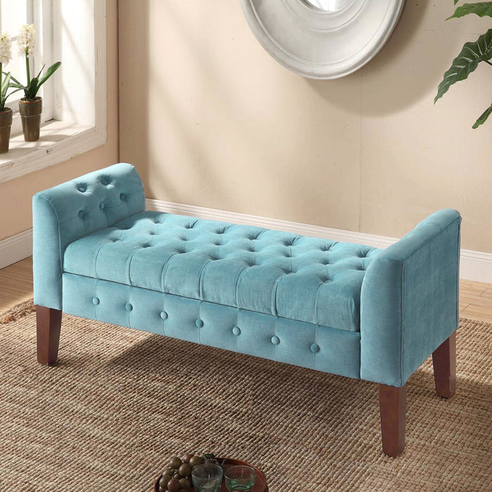 Settee — HomePop Furniture and Velvet Teal Tufted Bench Storage -