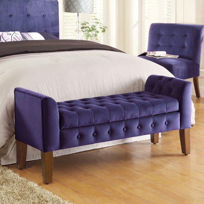 Velvet Tufted Storage Bench and Settee - Purple