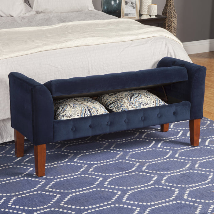 Velvet Tufted Settee Storage Bench and Settee - Navy Blue