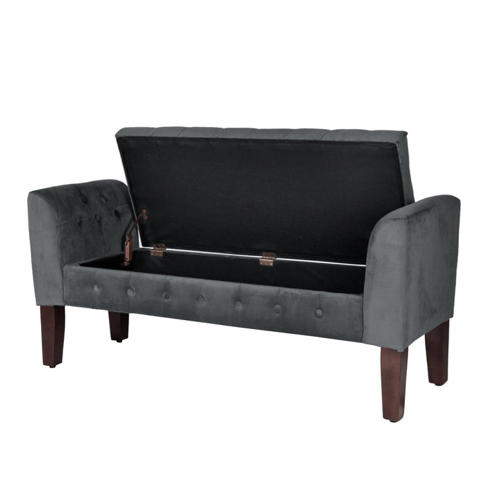 Velvet Tufted Storage Bench and Settee - Dark Gray