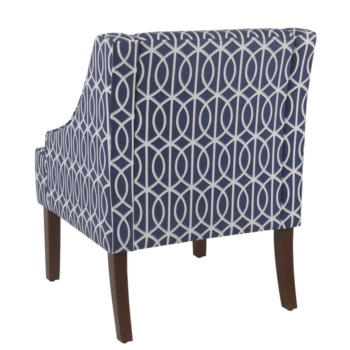 Bella Swoop Accent Chair Blue Trellis — HomePop Furniture